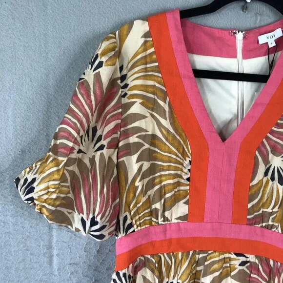 Voy Avara Dress Womens Small Multicolor Puff Sleeve Tiered Boho Festival NEW - Picture 12 of 16